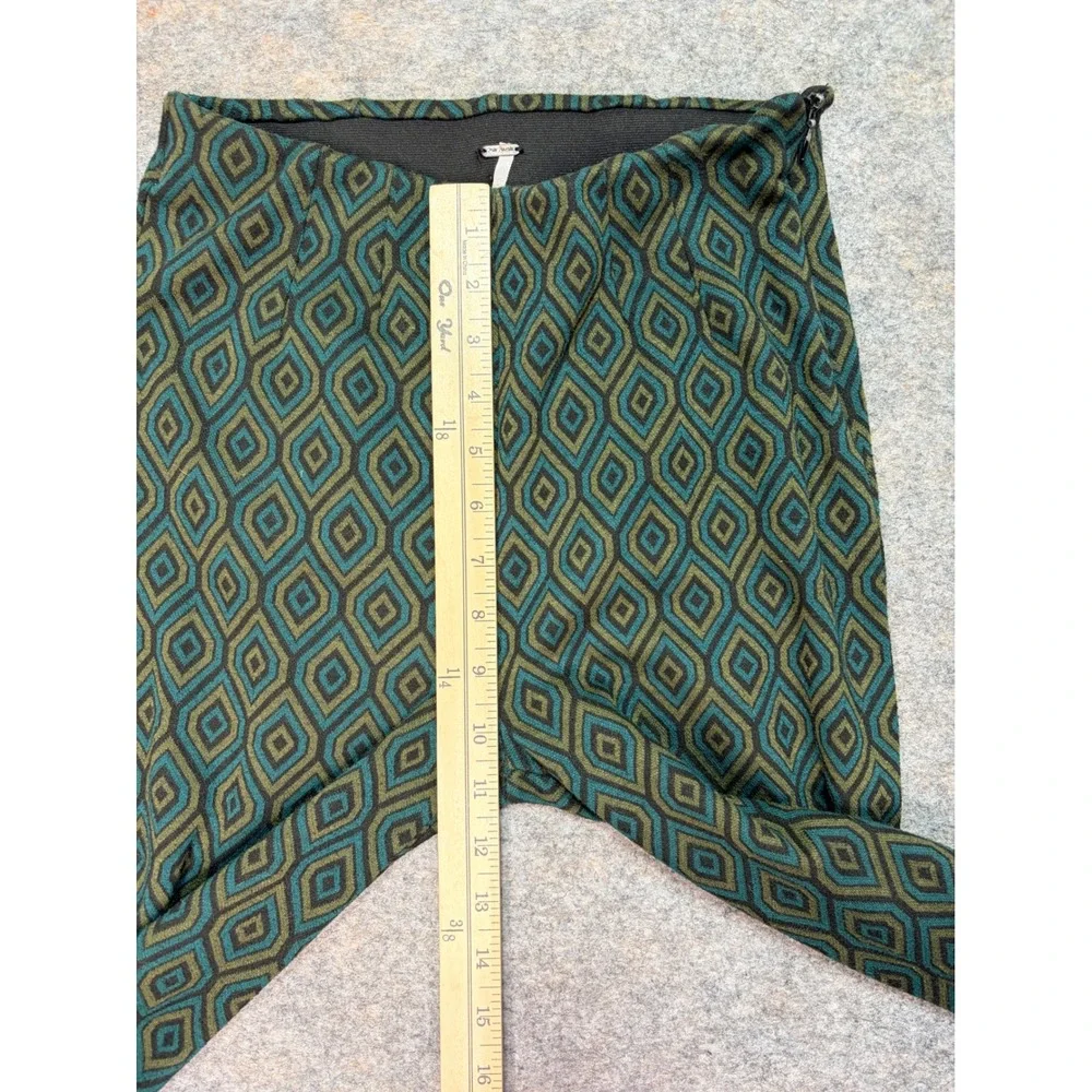 Free People‎ Printed Flare Pants Womens Sz 2 Olive Green Blue Geometric